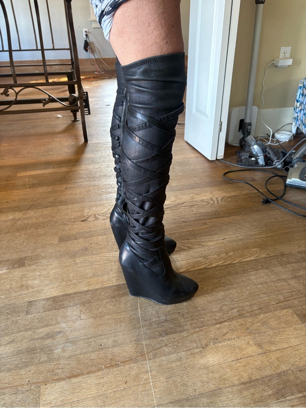 Women's Black Over-the-Knee Lace-Up Wedge Boots